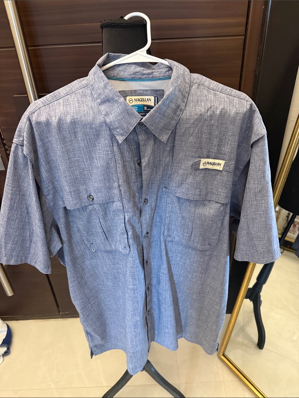Magellan Outdoors Short-Sleeve Chambray Button-Down Shirt - Blue